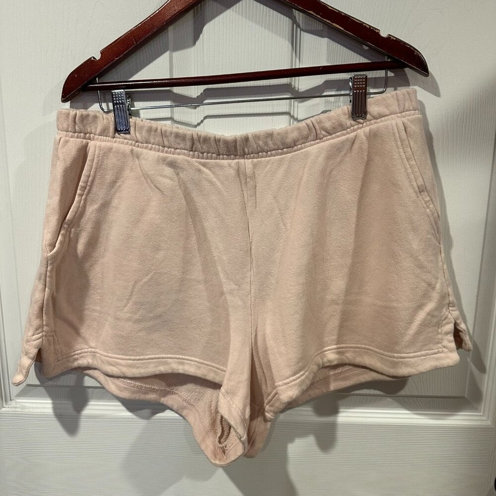 Aerie Knit Lounge Sweat Shorts Pink Slash Pockets XL 316